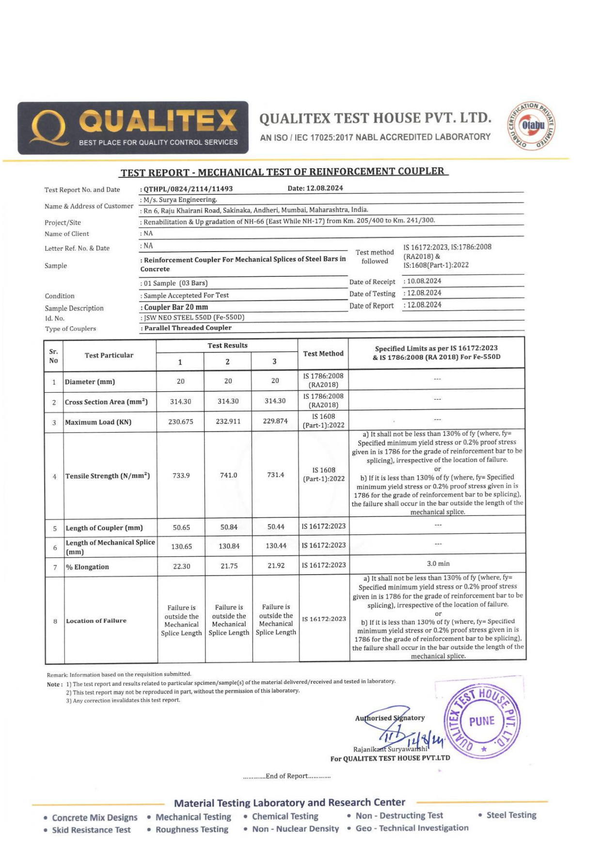 Surya Engineering Quality Certificate 3