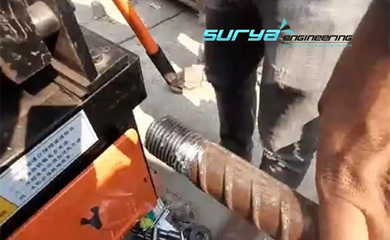 On-site rebar roll-threading and cold-forging machinery operation by Surya Engineering technical crew